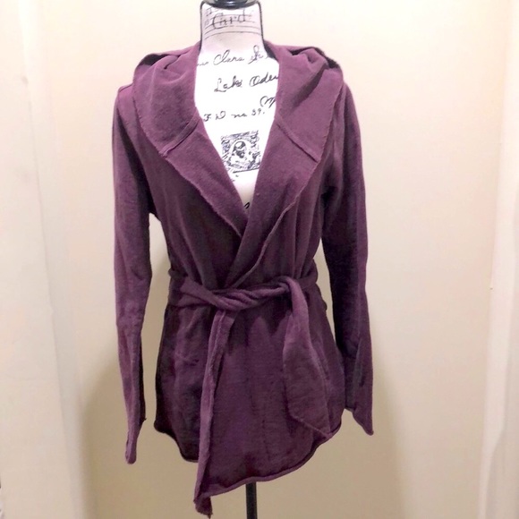 Lucky Brand Belted Hoodie Wrap Style Purple Jacket - Picture 1 of 7